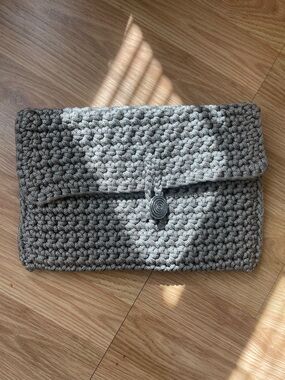 Handmade Crocheted Clutch in Gray with Button Closure